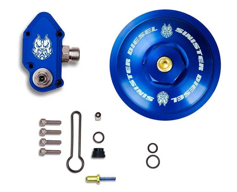 Ford F-250 Fuel Pressure Regulator - Sinister Diesel - Blue Spring Cap Kit - Sinister Blue - `03-`07 Ford F-250 Fuel Pressure Regulator - Sinister Diesel - Blue Spring Cap Kit - Sinister Blue - `03-`07